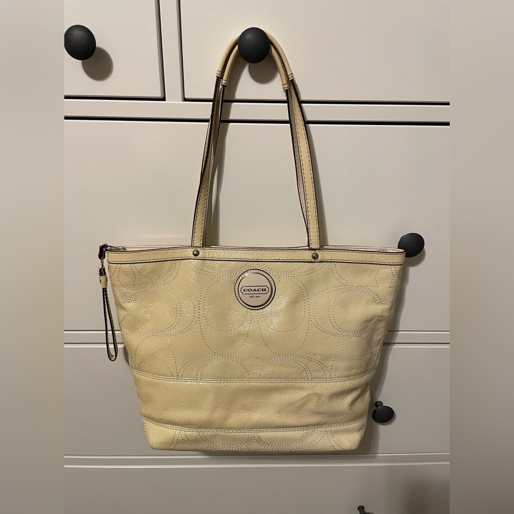 Coach Beige Leather Tote Bag